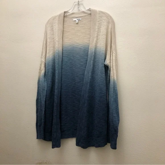 Sonoma W Size L Cream/Blue Color-Block Drop Shoulder Open-Front Cardigan Sweater - Picture 2 of 9